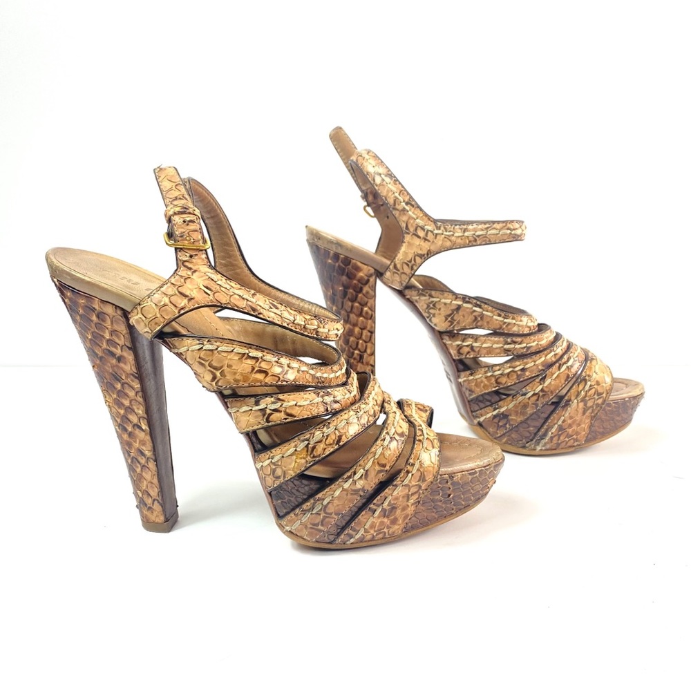 Miu Miu By Prada Blush Snakeskin Platform Sandals - image 1